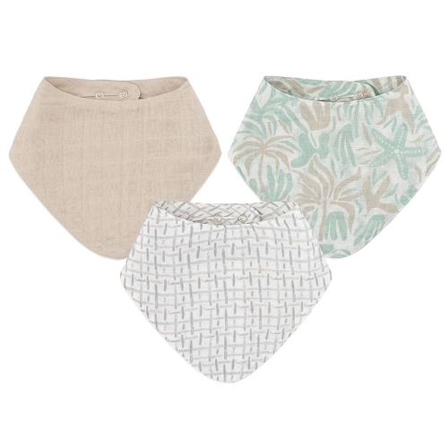 Crane 100% Cotton Newborn Baby Bib Set - 3 Bandana Style Muslin Drool Bibs for Eating Essentials - Set for Baby Boy or Girl