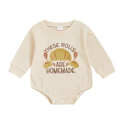 Newborn Baby Boy Girl Thanksgiving Outfit Homemade Rolls Waffle Sweatshirt Romper Long Sleeve Jumpsuit Clothes