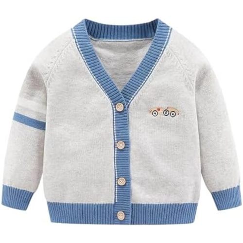 Toddler Baby Boys Cardigan Little Boys V-Neck Cotton Sweater Kids Long Sleeve Jacket Knit Button Up for Fall Winter