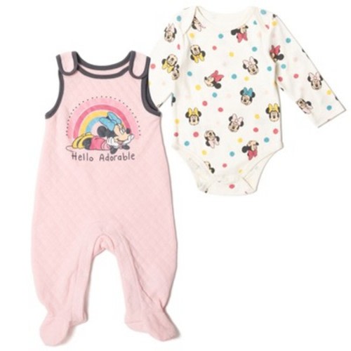 Disney Minnie Mouse Baby Girls Bodysuit and Quilted French Terry Overall Newborn to Infant, Size: 6-9 months