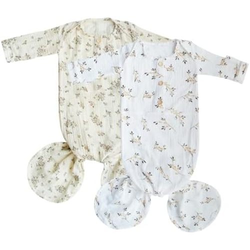 Muslin Organic Cotton Knotted Baby Gown - Soft and Stylish Sleepwear for baby outfits Newborns 0-3 months 2PACK