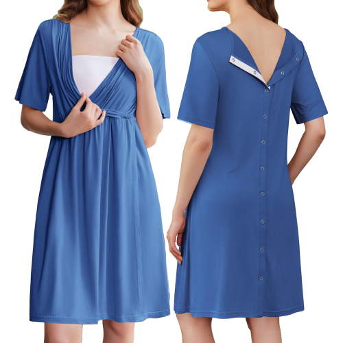 Avidlove Women Maternity Nursing Nightgown with Button Short Sleeve Nursing Dress for Breastfeeding Labor and Delivery Gown for Hospital S-XXL