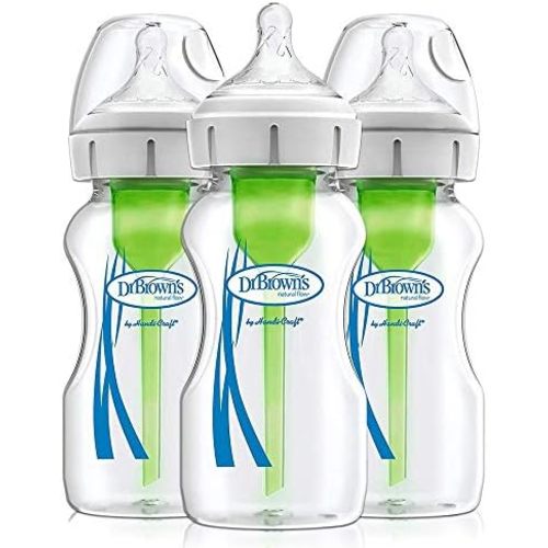 Dr. Brown's Anti-Colic Options+ Wide-Neck Glass Baby Bottle, 9 oz, 3-Pack