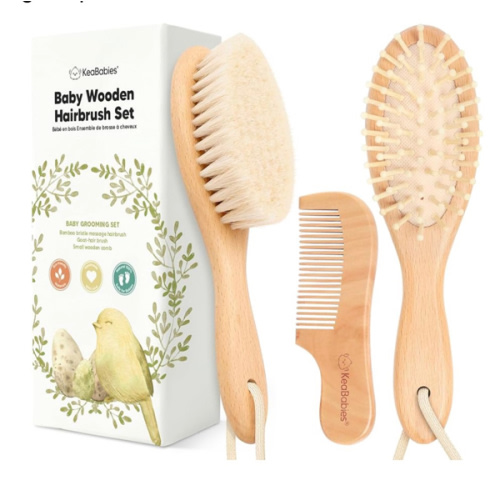 Baby Hair Brush Set for Newborns - Soft Goat Bristle Wooden Baby Brush and Comb Set Newborn Grooming Kit for Cradle Cap, Durable & Gentle, Boy, Girl Infant Essentials Care Kit (Oval, Walnut)