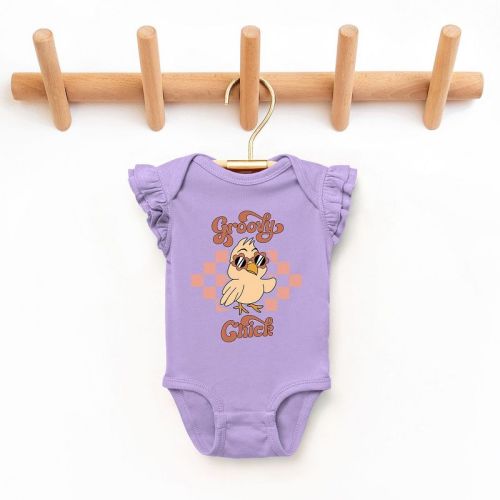 The Juniper Shop Groovy Chick Checkered Baby Flutter Sleeve Bodysuit - 6 Month - Lavender