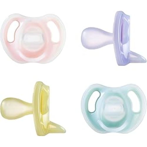 Tommee Tippee Ultra-Light Silicone Pacifier, 6-18 Months, Symmetrical One-Piece Design, BPA-Free Silicone Binkies, Pink/Violet/Yellow, Pack of 4