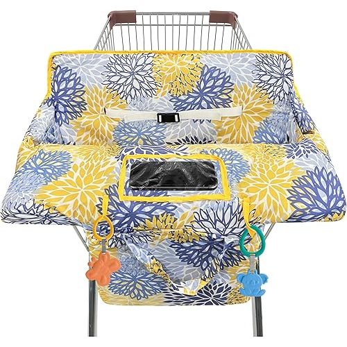 Shopping Cart Cover for Baby,2-in-1 High Chair Cover Soft,Portable,and Machine Washable,Comfortable Cotton Seat Pad with Safety Harness and Portable Cloth Bag,Fits All Supermarkets and Restaurants
