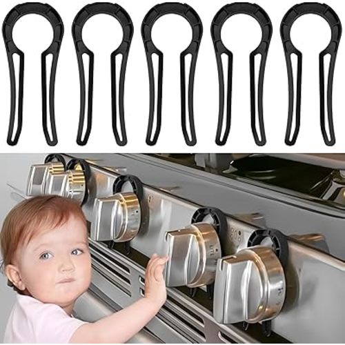 Gas Stove Knob Locks Protecting Kids and Pets; Oven Knob Covers for Child Safety (5 Pack,Black)