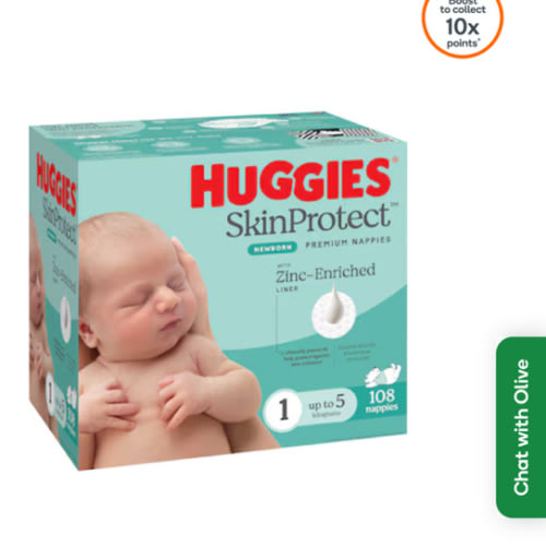 Huggies Newborn Nappies Size 1 (up to 5kg) 108 pack | Woolworths
