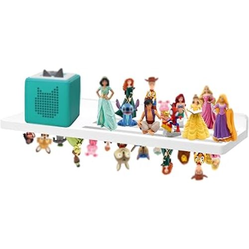 for Tonie Shelf Magnetic,for Tonie Storage Wall, Holds 38+ Characters Creative Magnetic Top & Back,Pinewood Floating Shelves for Wall,Dedicated Charging Slot for Tonebox,1 Tier – White Color