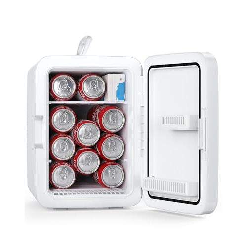 Antarctic Star Compact Mini Fridge, 10L Portable Small Refrigerator, 2.6 Gal Mini Fridge with AC/DC Adapters, Small Cosmetics Cooler for Beverage, Food, Makeup, Bedroom, Office, Dorm, White