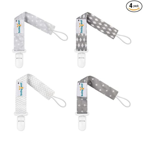 babygoal Baby Neutral Pacifier Clips, 4 Pack Binky Paci Holder and Leash Fits for Most Pacifier and Binkies