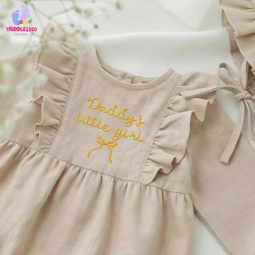Embroidered Linen Romper Set, Daddy's Little Girl Outfit, First Father's Day Baby Clothes