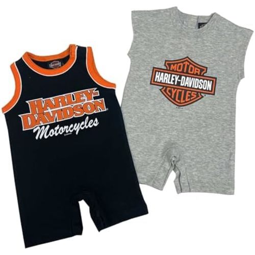 Harley-Davidson Baby Boys' 2-Piece Infant Sleeveless Romper Set, Black & Gray