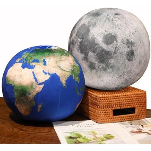 10 inch 2 pcs Moon Pillow+Earth Pillow Plush Toys Earth and Moon Stuffed Toys Planet Pillows Astronomy Decor Space Pillows Globe World Globe Stuffed Plush Toys