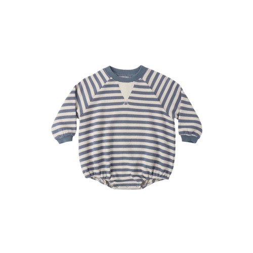 Stripe Crewneck Cotton French Terry Bubble Romper