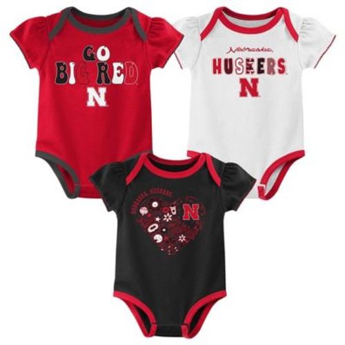 NCAA Nebraska Cornhuskers Infant Girls' 3pk Bodysuit - 0-3M: Team Logo Sports Apparel