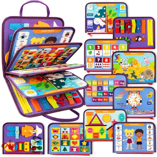 Clever Fox Play Busy Book, Toy for Toddlers, Babies & 3+ Year Olds, Purple | Sensory felt activity book, portable for car & airplane travel play, calming, screen-free, quiet light table toy, gift