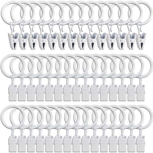 44 Pack Curtain Rings with Clips, Curtain Clip Rings Hooks, Bow Hanger Clips for Hanging Drapery Drapes Bows, Ring 1 inch Interior Diameter, Fits up to 5/8\\