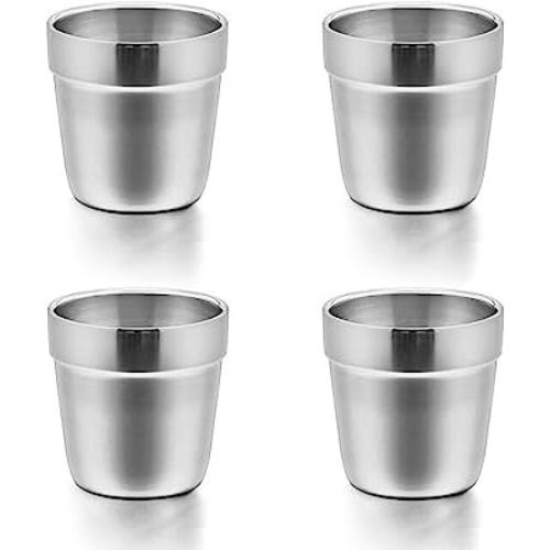 E-far Stainless Steel Cups Set of 4, 6 Ounce Metal Insulated Cups for Toddler Kids Children, Training & Transition, Double Wall & Shatterproof, Mirror Polished & Dishwasher Safe - 4 Pack