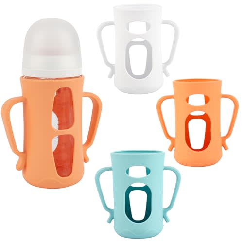 ROPOSY Silicone Sleeves with Handles for Pigeon Glass Bottle, 3 Pack Anti Breakage Baby Bottle Holder, 8.1oz