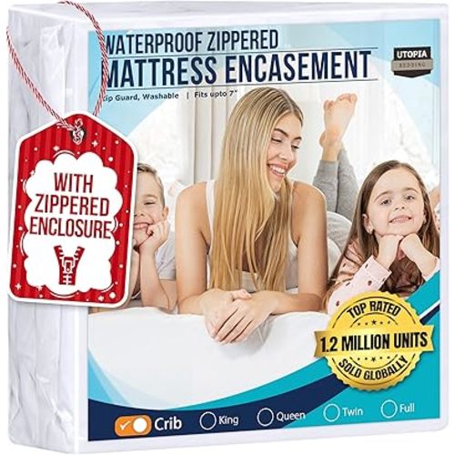 Utopia Bedding Zippered Mattress Encasement Crib, 100% Waterproof Bed Bug and Dust Mite Proof Mattress Protector, Absorbent Six-Sided Mattress Cover