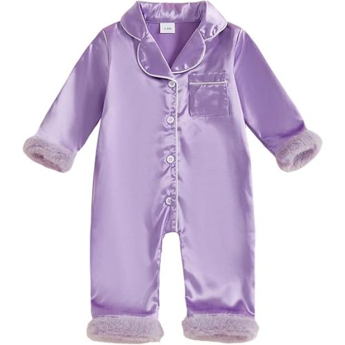 Multitrust Newborn Baby Girl Boy Silk Pajamas Long Sleeve Button Down Satin Infant Pjs One Piece Jumpsuit Loungewear