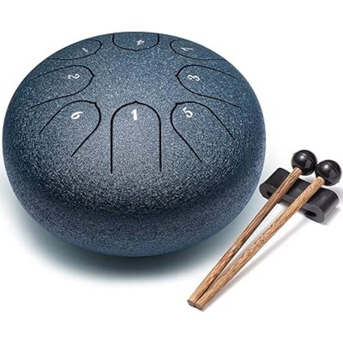 Steel Tongue Drum Percussion, 6 Inch 8 Notes Musical Instruments, Music Gifts for Family Friends (Navy)