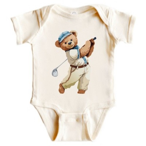 The Juniper Shop Watercolor Golf Bear Baby Short Sleeve Bodysuit - 6M - Natural