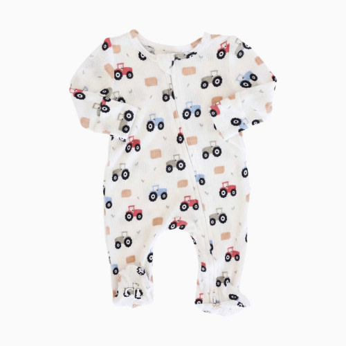 Caden Lane Bamboo Waffle Zipper Footie - Little Farmer, 3-6 M