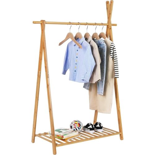 Jotsport Bamboo Kids Dress Up Rack with Storage Shelf Small Child Garment Rack Open Wardorbe Closet for Play Room, Nursery, Baby Shower
