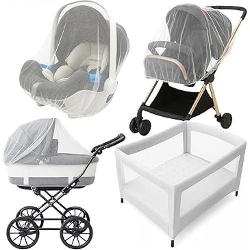Enovoe Mosquito Net for Baby Stroller and Crib - Durable Mesh Bug Net Cover with Elastic Edge - Fits Strollers, Bassinets, Playards, and Mini Cribs - Travel Essential for Newborns - 63x64-Inch (White)