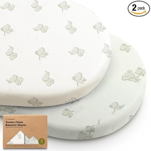 2-Pack Organic Baby Bassinet Sheets Boys, Girls - 100% Cotton Bassinet Mattress Sheets Compatible with Halo Bassinest Swivel Sleeper, Graco, Baby Delight,Chicco, Universal Bassinet Fitted Sheets(Elly)