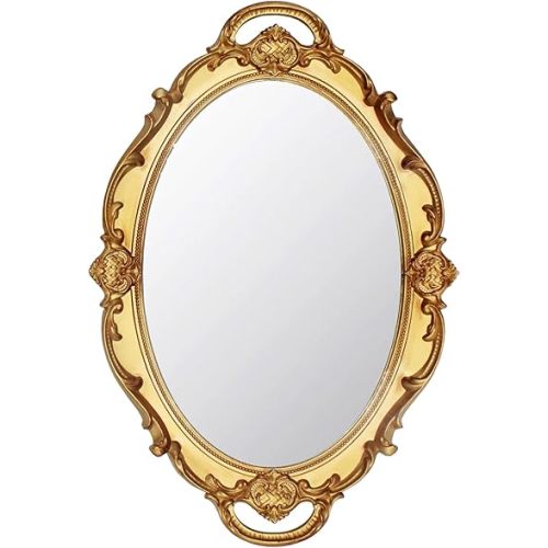 Eaoundm 14.5 x 10 inchs Smallest Oval Antique Decorative Wall Mirror Vintage Hanging Mirror (Gold)