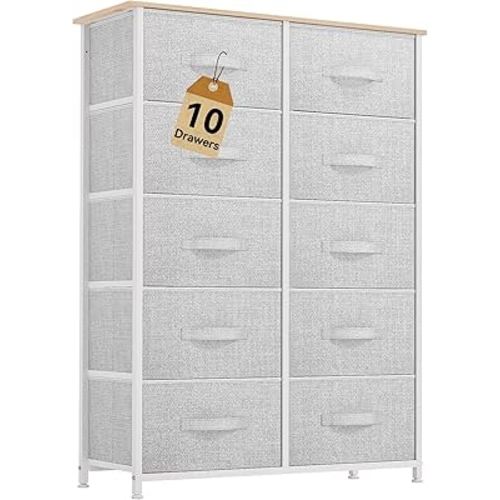 DWVO 10 Drawers Dresser, Fabric Dresser, Fabric Storage Tower, Organizer Unit for Room, Living Room, Hallway, Closets