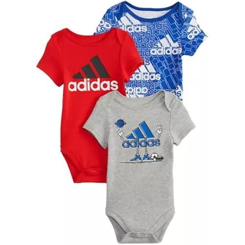 adidas baby-boys 3-pack Short Sleeve Bodyshirt Set (Red/Royal/Grey, 3 Months)
