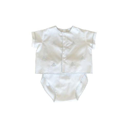 White with Blue Boat Diaper Set