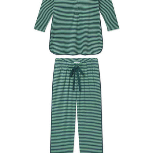 LAKE | Women | Pima Cotton Pajamas | Dark Sea Bicolor Voyager Stripe Maternity Long Long Set