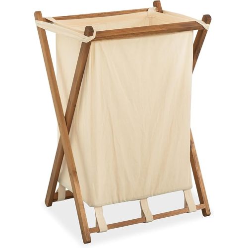 Acacia Wood X-Frame Laundry Hamper, Folding Large Wooden Baskets with Handle, Sorter for Blankets Clothes Pillows Towels, 31.5'' Tall Natural-Beige