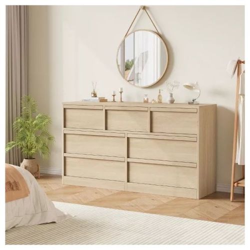 8 Drawer Dresser Chest of Drawers, Modern Double Dresser Organizer with Concave Handles, Wooden Chest of Drawers for Bedroom Living Room, White