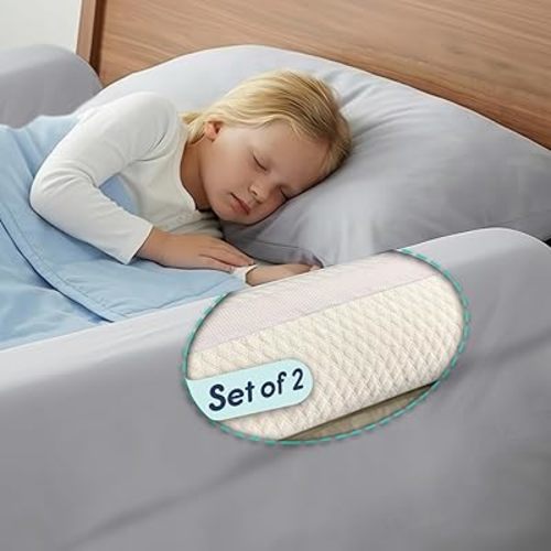 Hiccapop [2-Pack Foam Bed Bumpers for Toddlers, Toddler Bed Rails w/Water-Resistant Cover, Bed Guard Rail for Toddlers for Twin, Queen, King Beds