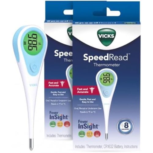 Vicks SpeedRead Digital Thermometer for Baby, Kids & Adults, Color-Coded Readings, Oral, Baby Rectal Thermometer or Under The Arm, Water Resistant (Pack of 2)