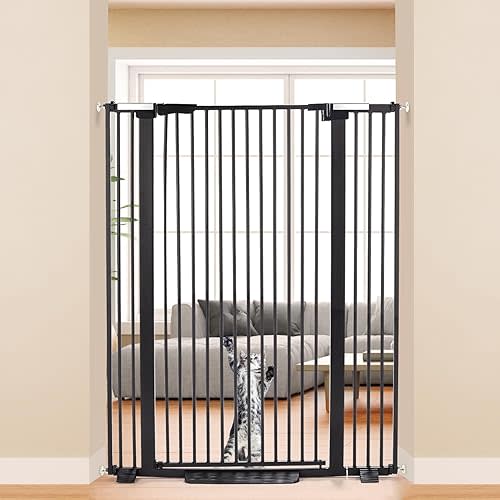 51.18" Extra Tall Cat Gate for Doorway, 29"-40" Auto Close Pet Gate Include 2.75" and 5.5" Extension Kits, No Drilling Pressure Mount Kit, Suitable for Doorways or Kitchen, Black