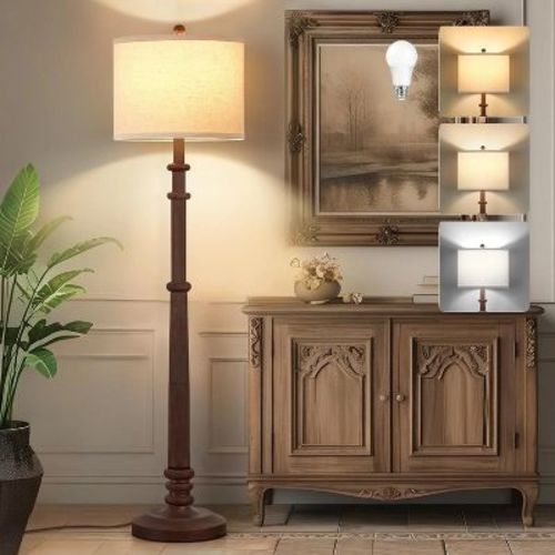 GTCLIGHTING Floor Lamps for Living Room,3-Way Dimmable Standing Lamps with White Linen Shade,60" Vintage Tall Pole Light for Reading, Bedroom