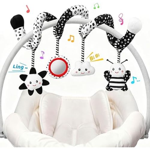 High Contrast Baby Toys - Black & White Hanging Toys for Car Seat, Stroller & Crib | Newborn Essentials 0-6 Months | Perfect