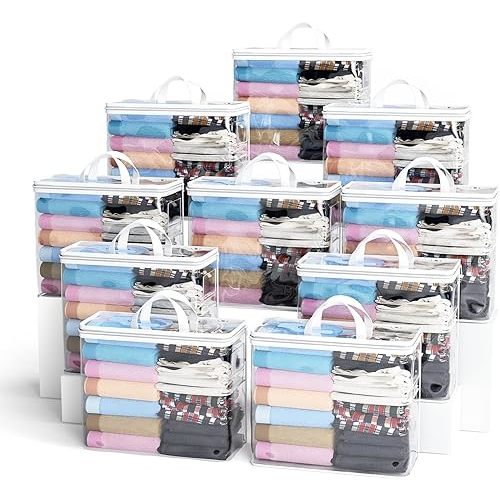 10PACK Clear Zippered Storage Bags for Clothes, 22L Closet Organizers Bag, and Blanket Storage Bags for Bedding, Linen, Blankets, Comforters, Clothing & Toys (White)