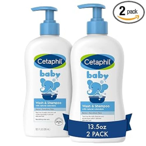 Cetaphil 2-in-1 Baby Shampoo & Body Wash, Tear Free, 13.5oz, 2ct | 2-In-1 Baby Wash And Shampoo, Organic Calendula, Tear Free, Paraben Free, Newborn Sensitive Skin, No Colorants Or Mineral Oil