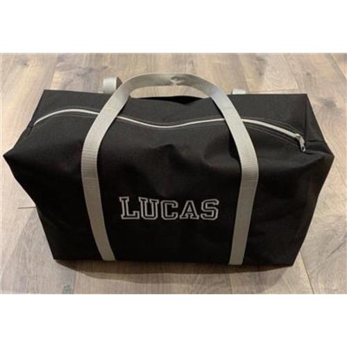 Personalized Black with Grey Straps Large Duffel Bag