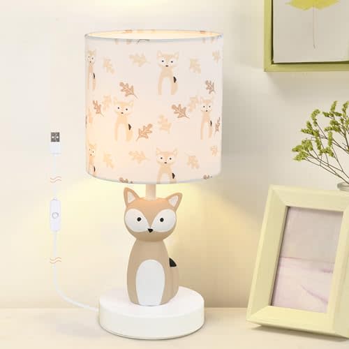 Fox LED Table Lamp, Light Brown | USB Port DC5V, Kids Table Lamp, Night Light for Kids Room, Nursery, Bedroom, Kitchen Counter, Gameroom, Φ5.91×H12.88IN