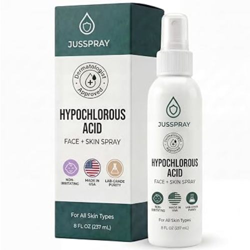 Jusspray™ Hypochlorous Acid Spray for Face and Skin | HOCI Facial Cleanser Mist | 8 oz Hypochlorous Acid for Face, Skin, Acne, Eczema, Body Acne Sprays, Piercing Aftercare, Wound Solution